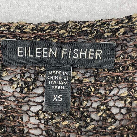 EILEEN FISHER Sweater XS Wrapped Sparkle Pullover Short Sleeve Brown Gold - Picture 9 of 14